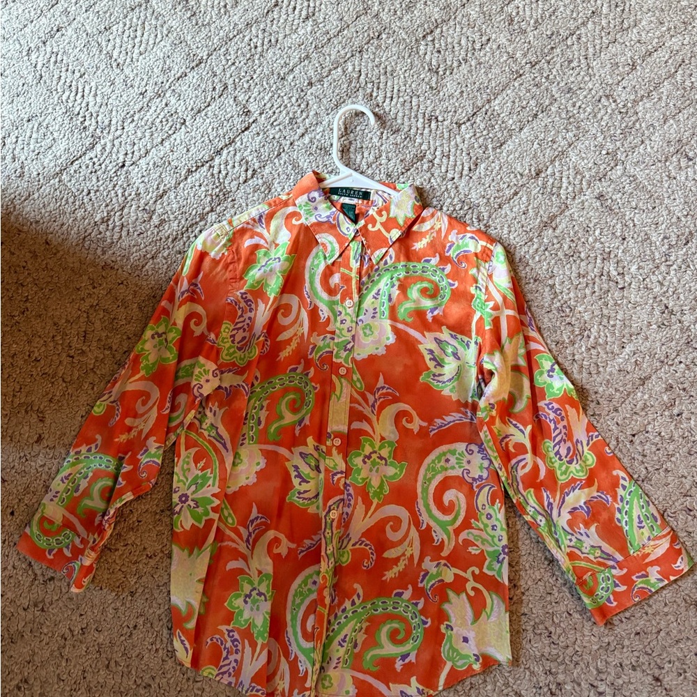 Polo by Ralph Lauren Orange and Green Button Down Shirt 3/4 sleeve